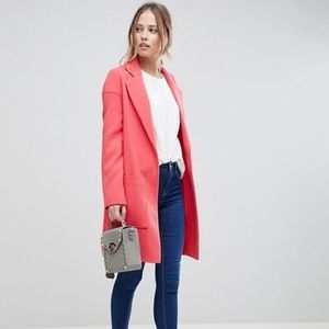 ASOS Crepe Pocket Detail Coat Coral Pink